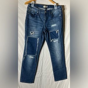 Madewell Jeans 29 Blue Denim Patched Slim Boyjean High Rise Boyfriend